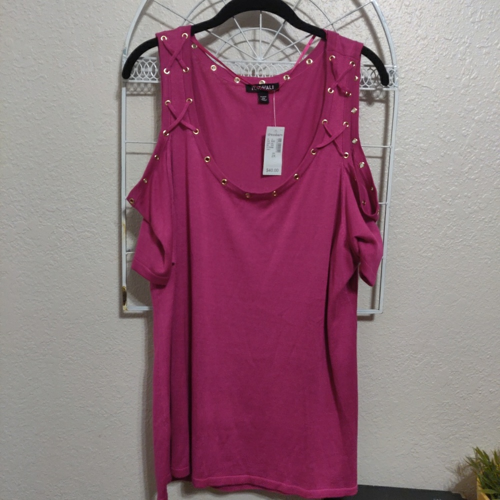 🔥dress Barn 2x hot pink 💄cold shoulder top